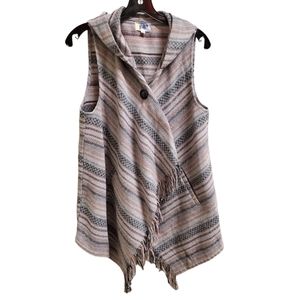 Jolt Crossover Front Button Fringe Stripe Hooded Vest Pink Purple Gray Size S